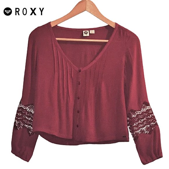 Roxy Tops - ROXY burgundy cropped blouse w/ statement sleeves!